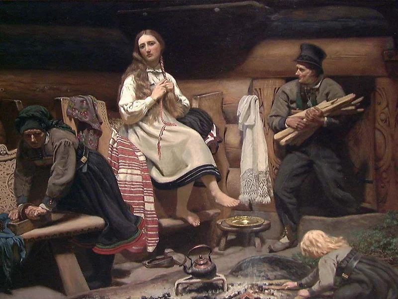 1835-Olaf Isaachsen - Interno di un'antica fattoria di Setesdal - Museo Nazionale di Arte, Architettura e Design
